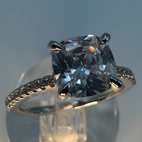 Womens Silver-Plated Brass Ring With Cubic Zirconia For Engagement & Anniversary - Picture 13 of 15